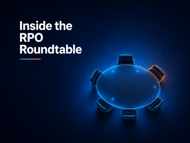 A glowing round table with six chairs around it emphasizes the collaborative spirit of RPO. Text reads Inside the RPO Roundtable on a dark blue background.