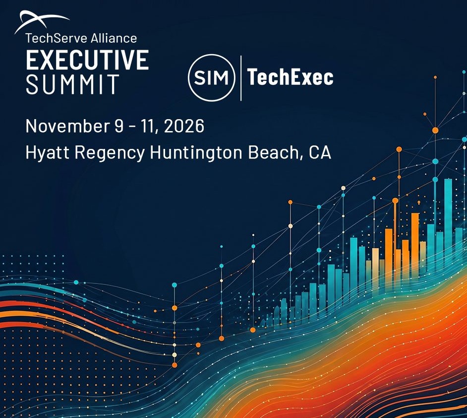 TechServe Alliance Executive Summit, November 9–11, 2026, at the Hyatt Regency Huntington Beach, CA, featuring the SIM TechExec logo at this staffing conference.